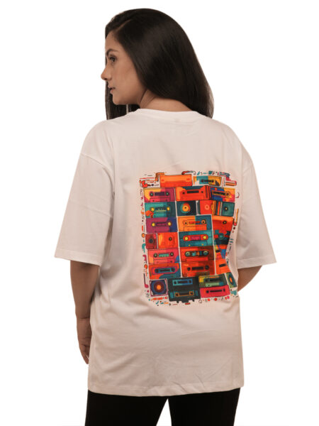 Women's Retro Cassettes Graphic Printed Oversized Tshirt