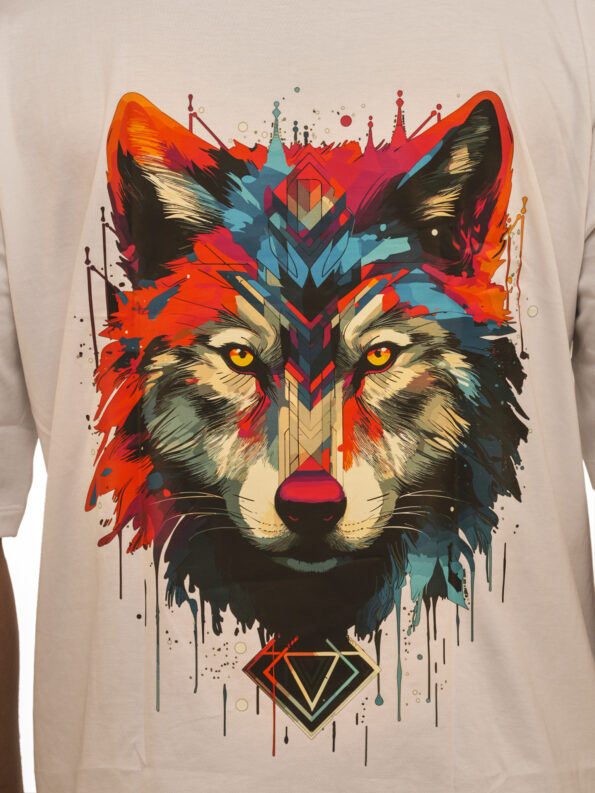 Men's Alpha Wolf Grayscale Graphic Printed Oversized Tshirt