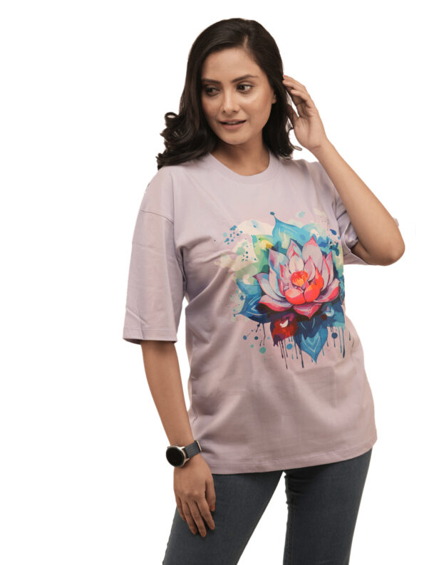 Women's Blooming Lotus Graphic Printed Oversized Tshirt