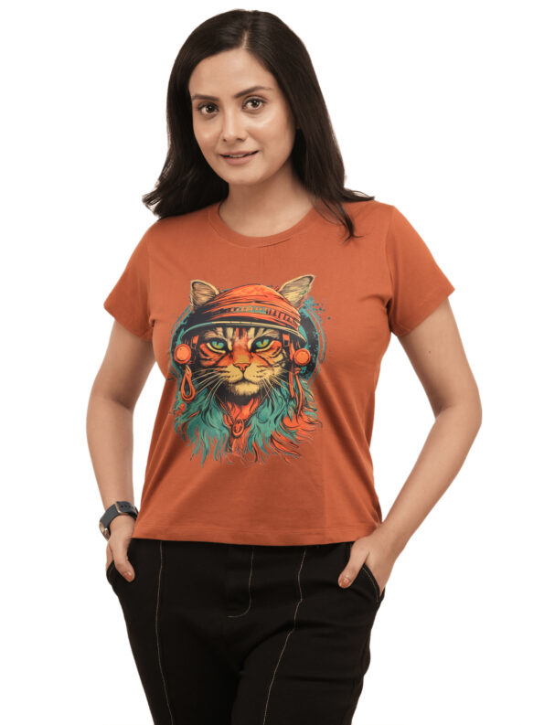 Women's Pirate Cat Graphic Printed Regular Tshirt