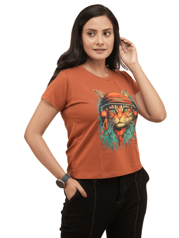 Women's Pirate Cat Graphic Printed Regular Tshirt