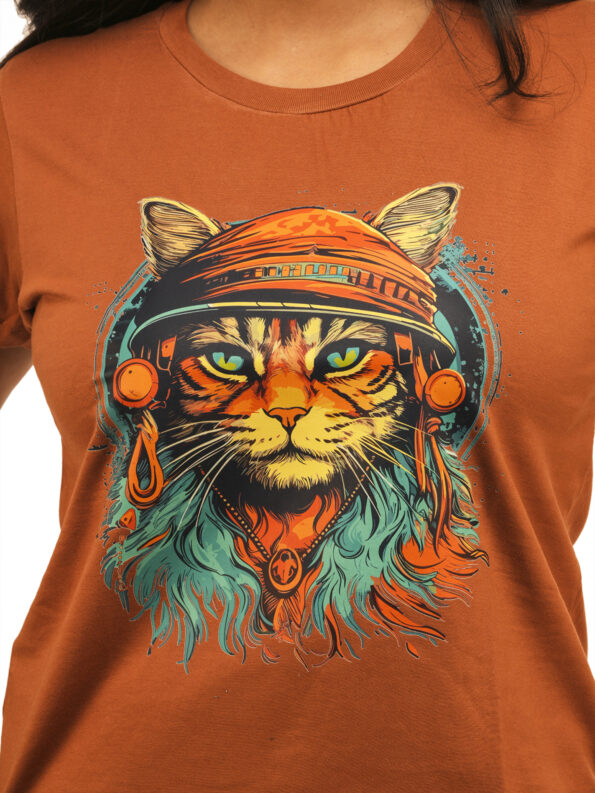 Women's Pirate Cat Graphic Printed Regular Tshirt