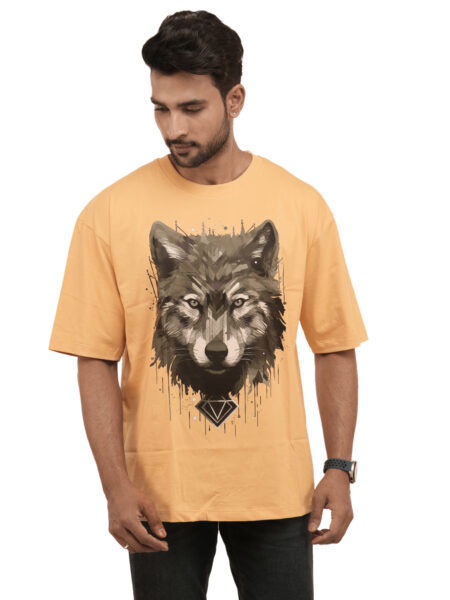 Men's Alpha Wolf Grayscale Graphic Printed Oversized Tshirt