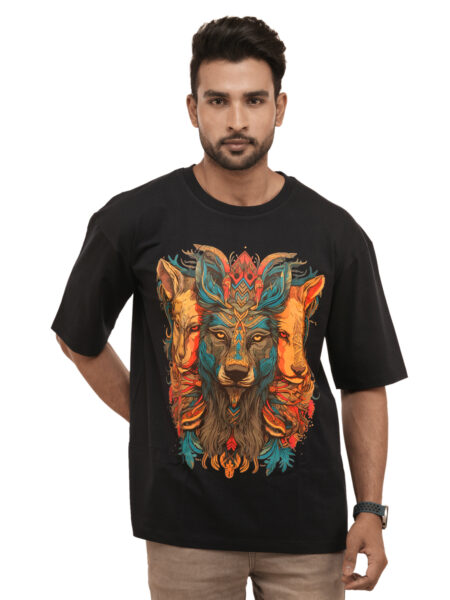 Men's Wolf Pack Graphic Printed Oversized Tshirt