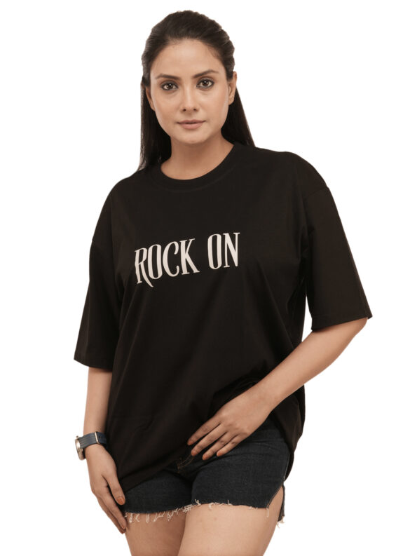 Women's Rock On Graphic Printed Oversized Tshirt