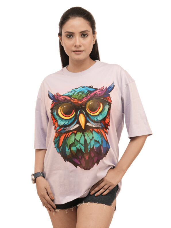 Women's Nerdy Owl Graphic Printed Oversized Tshirt