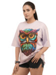 Women’s Nerdy Owl Graphic Printed Oversized Tshirt