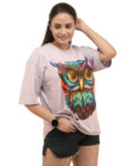 Women’s Nerdy Owl Graphic Printed Oversized Tshirt