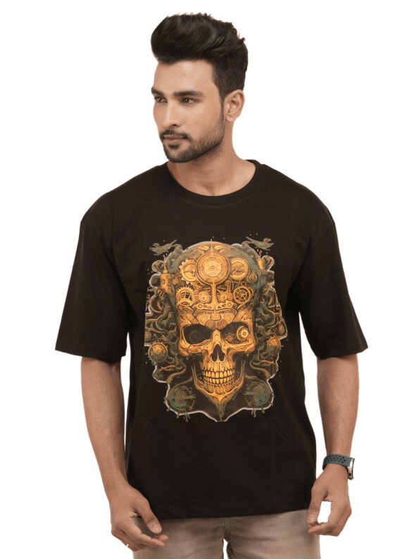 Men's Mechanical Skull Graphic Printed Oversized Tshirt